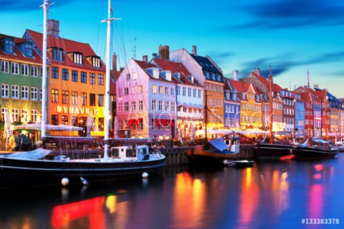 Picture of Evening scenery of Nyhavn in Copenhagen Denmark